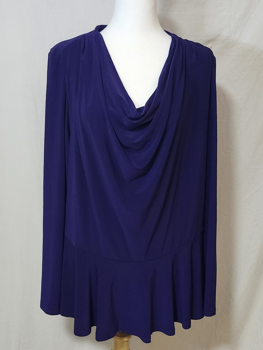 Nina Leonard Cowl Neck Long Sleeve Top in Deep Purple